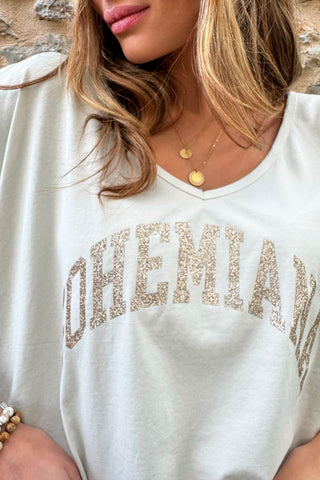 Bohemiana glitter t-paita, beige