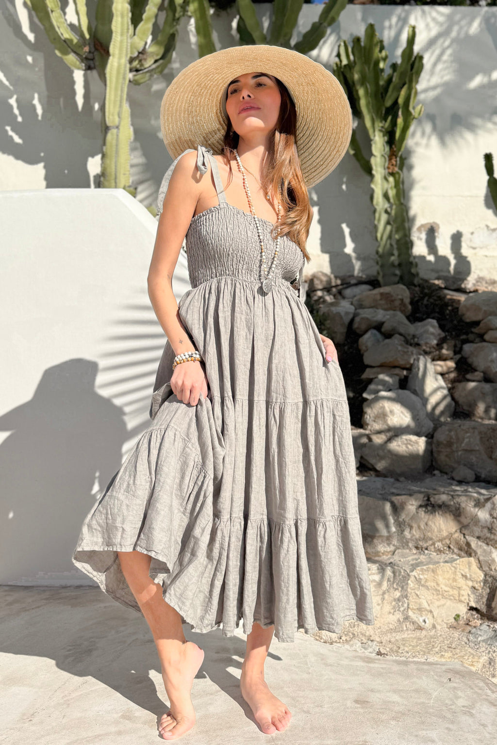 Florentino linen dress, taupe – BYPIAS