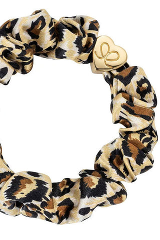 Gold heart silk scrunchie, leopard
