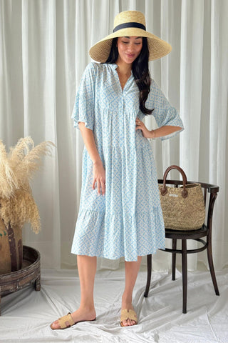 Elena viscose dress, mosaic light blue 