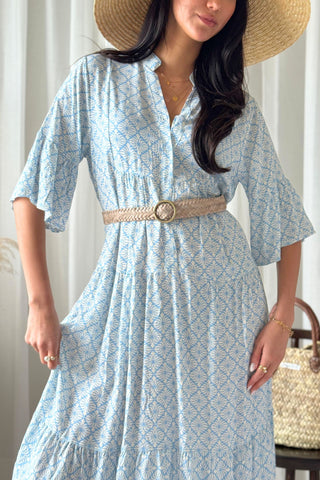 Elena viscose dress, mosaic light blue 