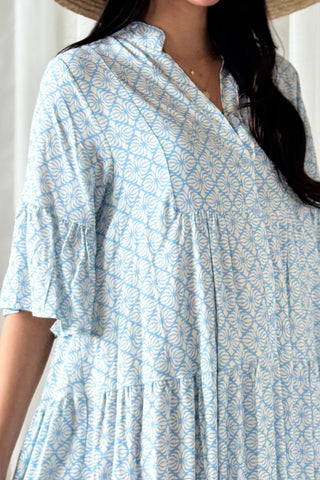 Elena viscose dress, mosaic light blue 