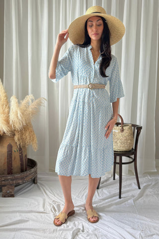 Elena viscose dress, mosaic light blue 