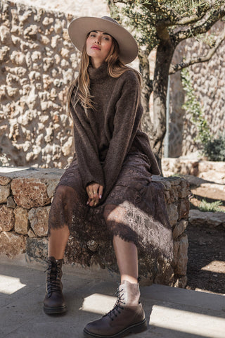 Marlene alpaca blend polo jumper, coffee