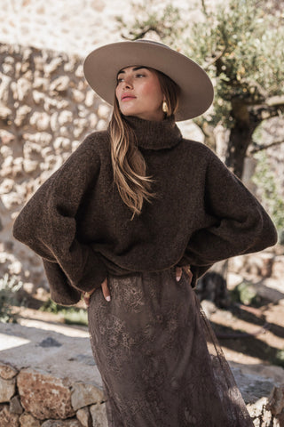Marlene alpaca blend polo jumper, coffee