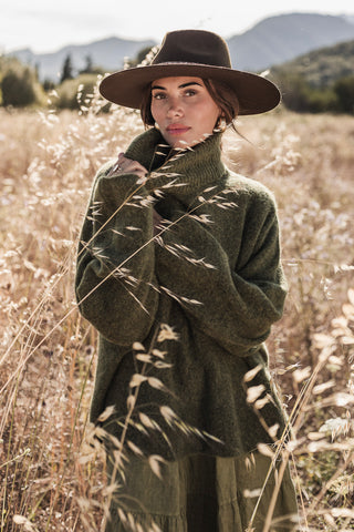 Marlene alpaca blend polo jumper, forest green