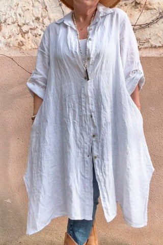 Adele linen shirt dress, white