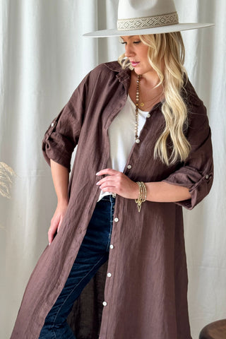Adele linen shirt dress, coffee