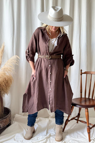 Adele linen shirt dress, coffee