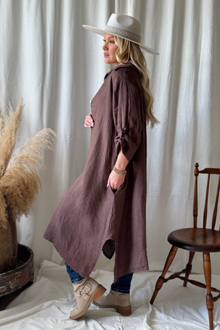 Adele linen shirt dress, coffee