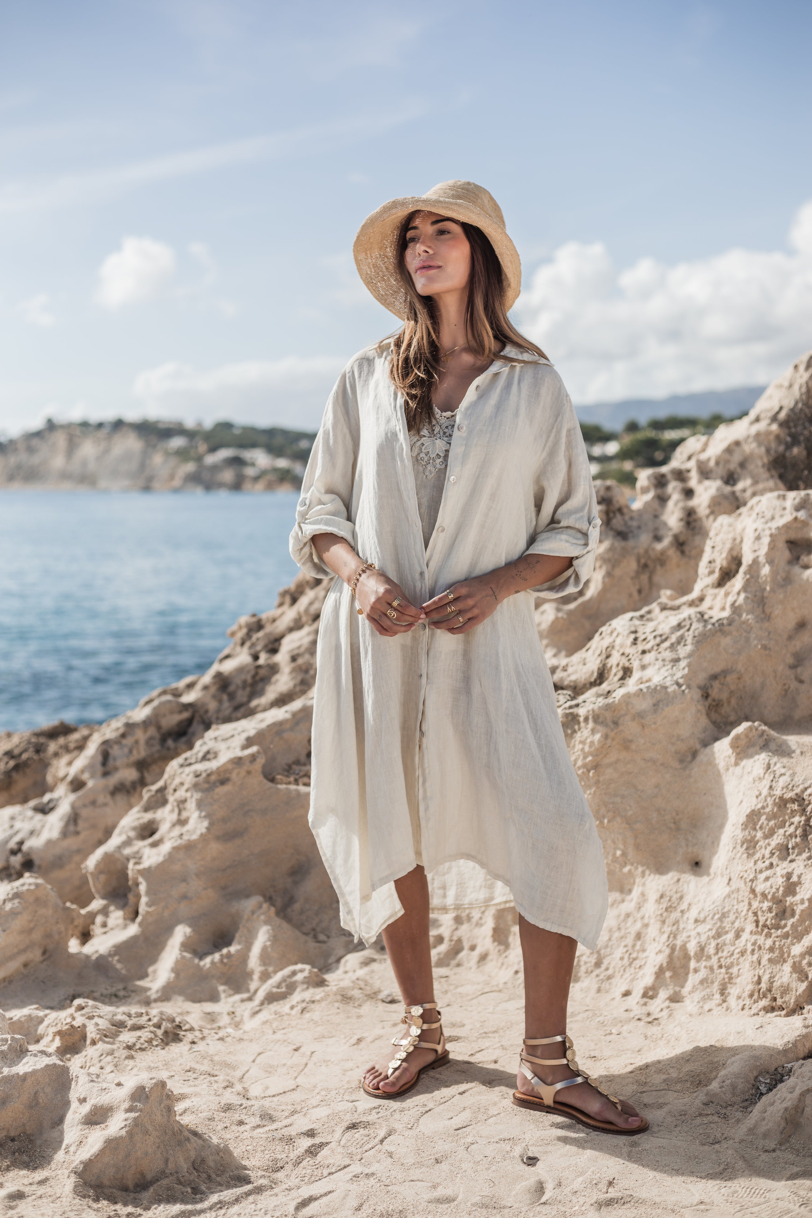 Adele linen shirt dress, beige BYPIAS Adele linen shirt dress, beige BYPIAS