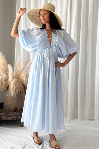 Afterglow cotton dress, light blue