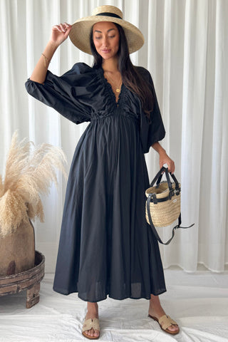 Afterglow cotton dress, black