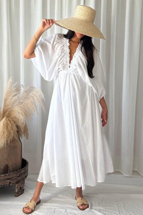 chinese dress ladies Off-white Long Dress in Linen Cotton