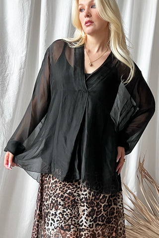 Aline silk blend blouse, black