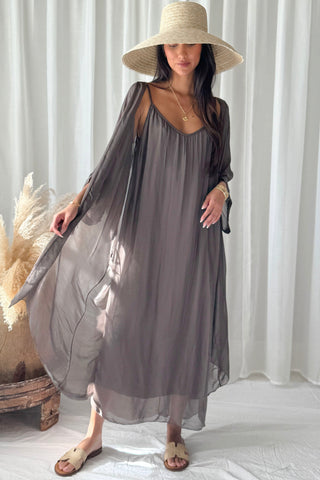Alyssa silk-viscose dress, coffee