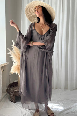 Alyssa silk-viscose dress, coffee