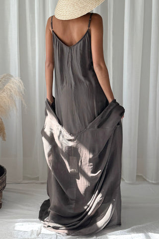 Alyssa silk-viscose dress, coffee
