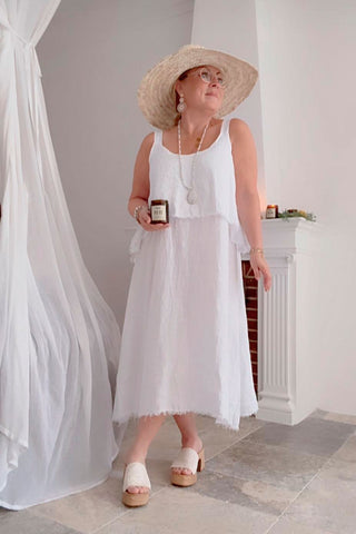 Amandine linen dress, white