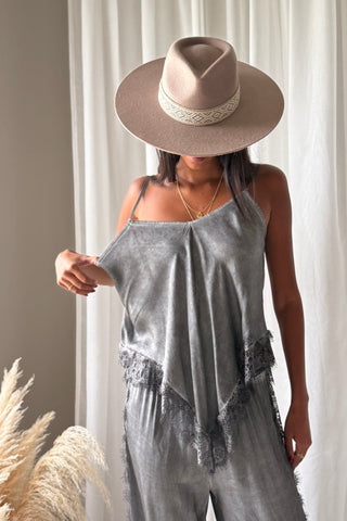 Amoura Lace satin top, smoke