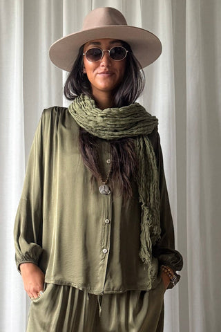 Boho mesh linen scarf, forest green