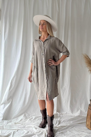 Artist pellavamekko, taupe