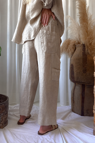 Baggy pellavahousut, cashmere
