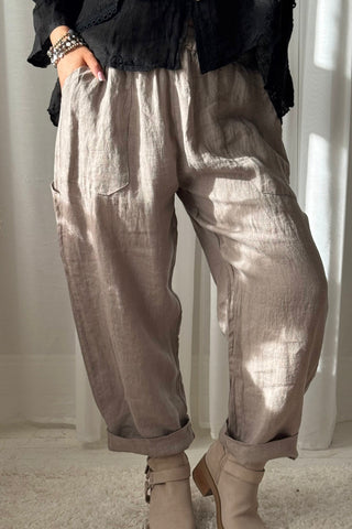 Baggy pellavahousut, taupe