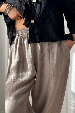Baggy pellavahousut, taupe