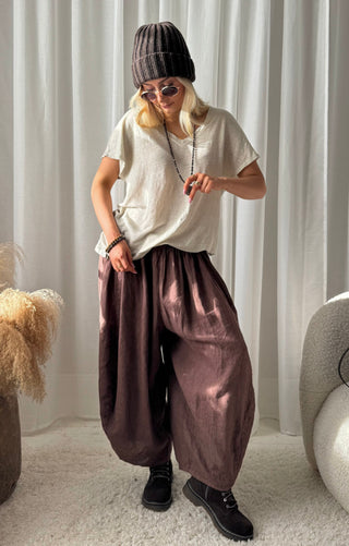 Balloon linen pants, coffee