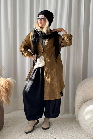 Balloon linen pants, black