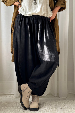 Balloon linen pants, black
