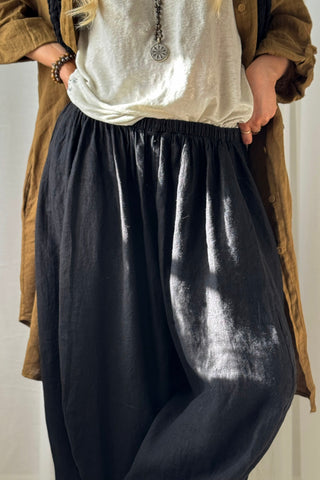 Balloon linen pants, black