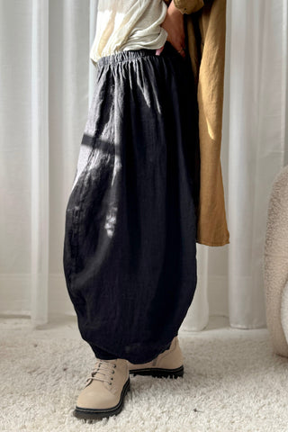 Balloon linen pants, black