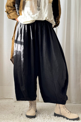 Balloon linen pants, black