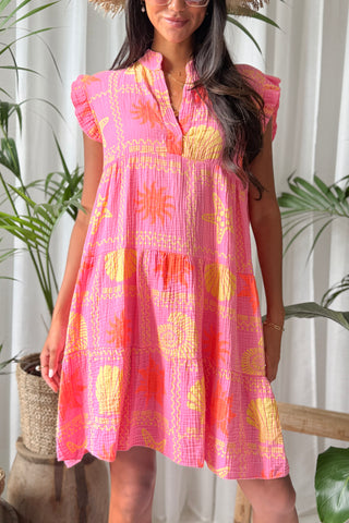 Beach seashell cotton dress, pink
