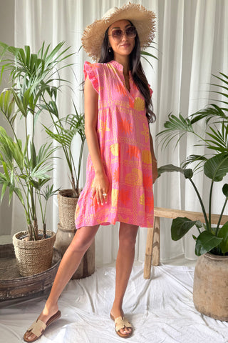Beach seashell cotton dress, pink
