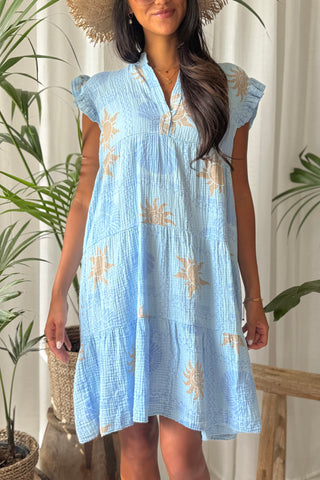 Beach seashell cotton dress, light blue