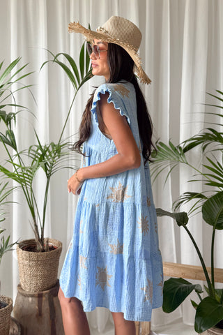 Beach seashell cotton dress, light blue