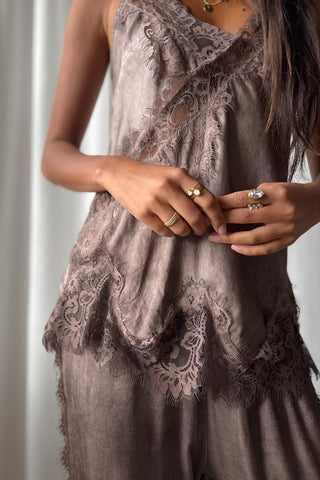 Bella Lace satin top, coffee