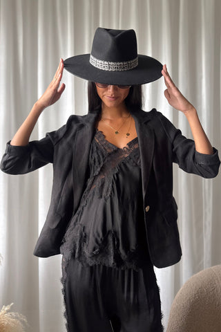 Bella Lace satin top, black