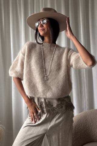 Bella Lace satin top, taupe