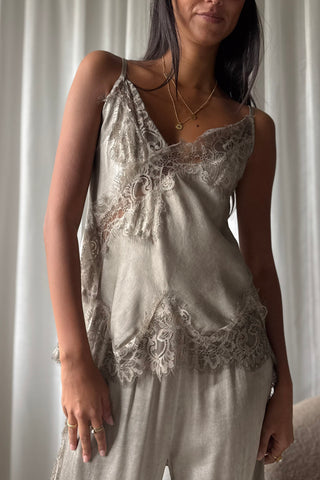 Bella Lace satin top, taupe