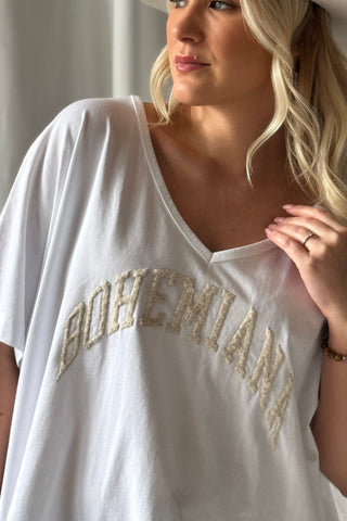 Bohemiana boucle t-paita, valkoinen