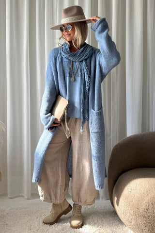 Boho mesh linen scarf, denim blue