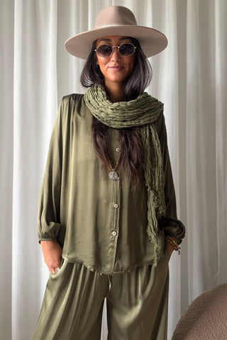 Boho mesh linen scarf, forest green