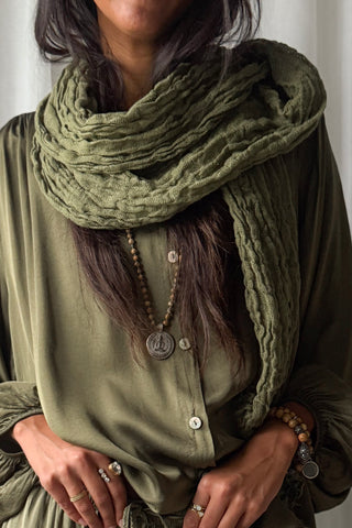Boho mesh linen scarf, forest green