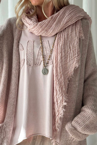 Boho mesh linen scarf, light pink