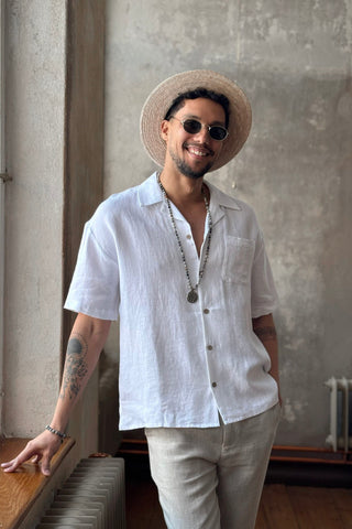 Boxy linen shirt, white