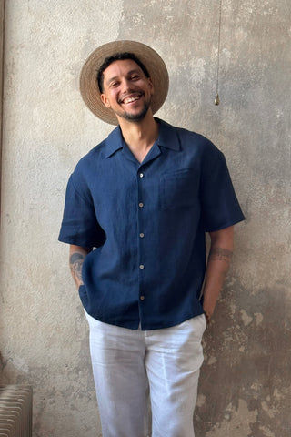 Boxy linen shirt, navy